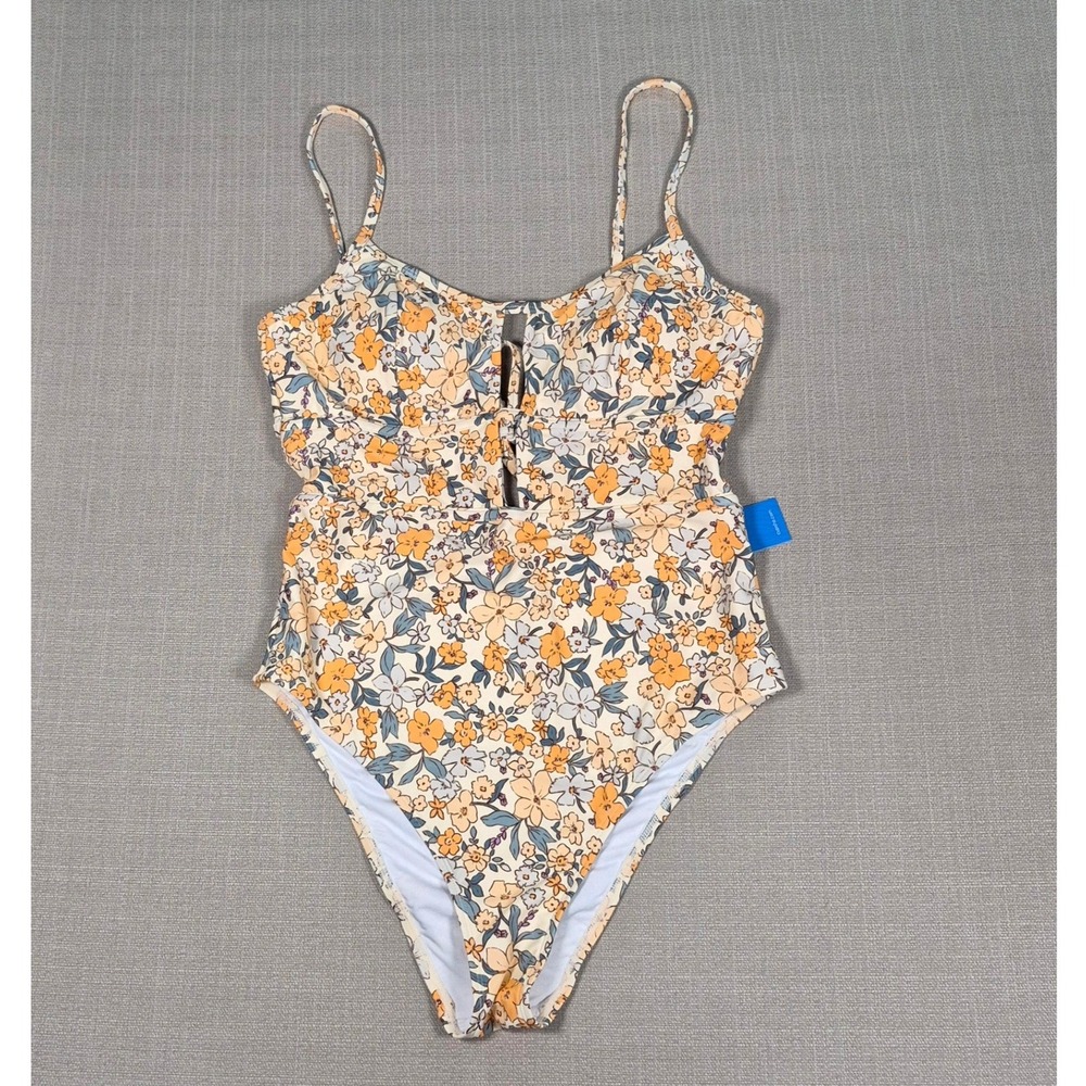 Cupshe Womens Floral Cutout One Piece Swimsuit Yellow Blue Size L New NWT - Picture 3 of 11